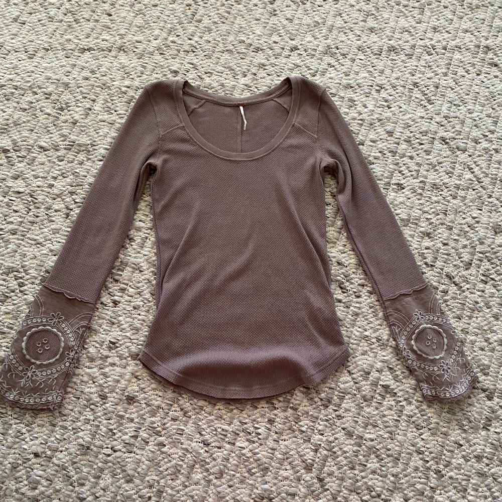 Free People Long Sleeve Waffle Tee